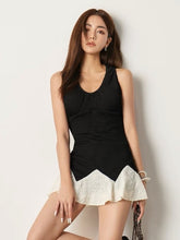 Load image into Gallery viewer, Open back and bow pattern one-piece skirt halter with chest pad
