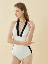 Load image into Gallery viewer, High Stretch Jacquard Fabric Triangle Halter One Piece
