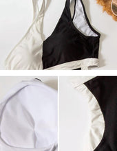 Load image into Gallery viewer, Black &amp; white Stitching One Shoulder Bareback with Chest Pad
