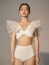 Load image into Gallery viewer, White Ruffled Bikini Backless Thin cover belly swimwear
