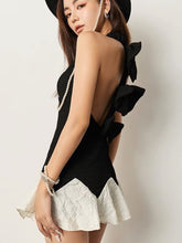 Load image into Gallery viewer, Open back and bow pattern one-piece skirt halter with chest pad
