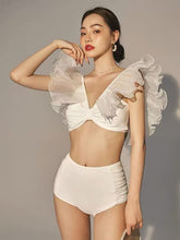 Load image into Gallery viewer, White Ruffled Bikini Backless Thin cover belly swimwear
