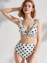 Load image into Gallery viewer, Retro spot Bikini High Waist strap design cross casual swimwear
