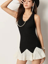 Load image into Gallery viewer, Open back and bow pattern one-piece skirt halter with chest pad
