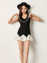 Load image into Gallery viewer, Open back and bow pattern one-piece skirt halter with chest pad
