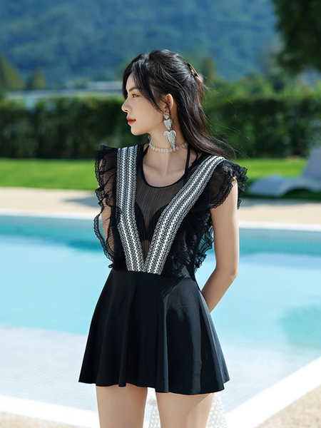 Retro Lotus Leaf High Waist Ruffled Dress