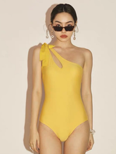 Load image into Gallery viewer, Retro One Shoulder Empire Teardrop Backless swimsuit (4 Colors)
