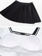 Load image into Gallery viewer, Black &amp; White Retro One Piece with Chest Pad +Skirt
