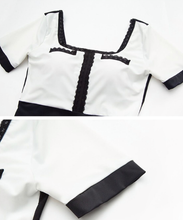 Load image into Gallery viewer, Black &amp; White Retro One Piece with Chest Pad +Skirt
