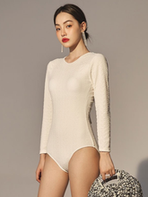 Load image into Gallery viewer, White Retro Long Sleeved Open Back Swimwear
