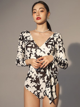 Load image into Gallery viewer, French Retro Floral Print Long Sleeved Swimwear
