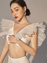 Load image into Gallery viewer, White Ruffled Bikini Backless Thin cover belly swimwear
