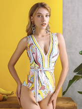 Load image into Gallery viewer, Double V Cut V Neck High Waist Swimwear
