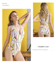 Load image into Gallery viewer, Double V Cut V Neck High Waist Swimwear
