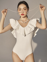 Load image into Gallery viewer, White Simple Retro Ruffle Swimwear
