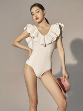 Load image into Gallery viewer, White Simple Retro Ruffle Swimwear
