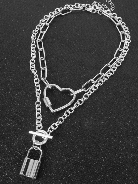 Sliver Chain Love Lock Necklace