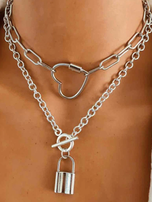 Sliver Chain Love Lock Necklace