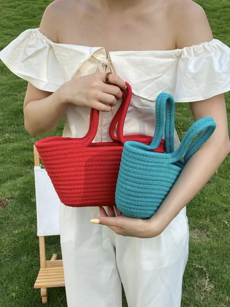 Handmade Woven Retro Portable Cotton Rope Basket Bag